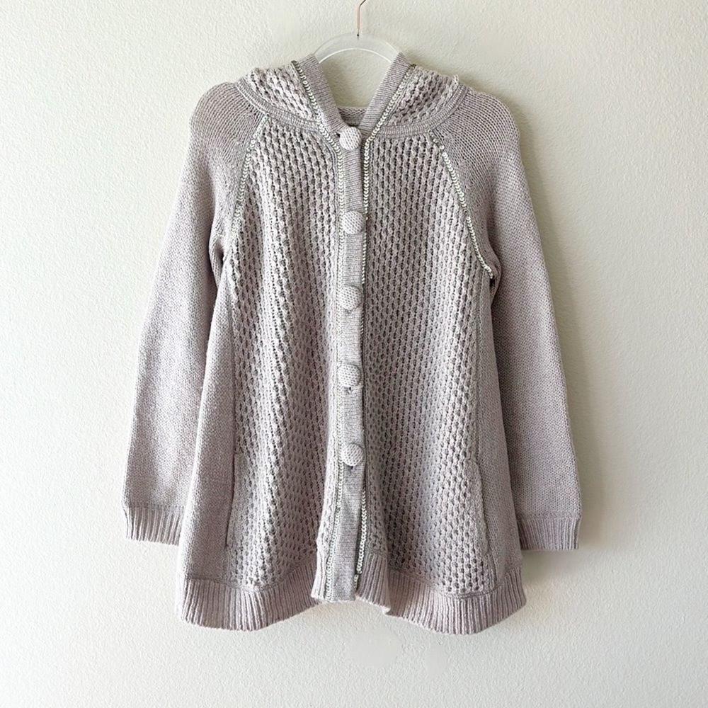 Rebecca Taylor Mohair Wool Blend Knit Hooded Sequin Cardigan